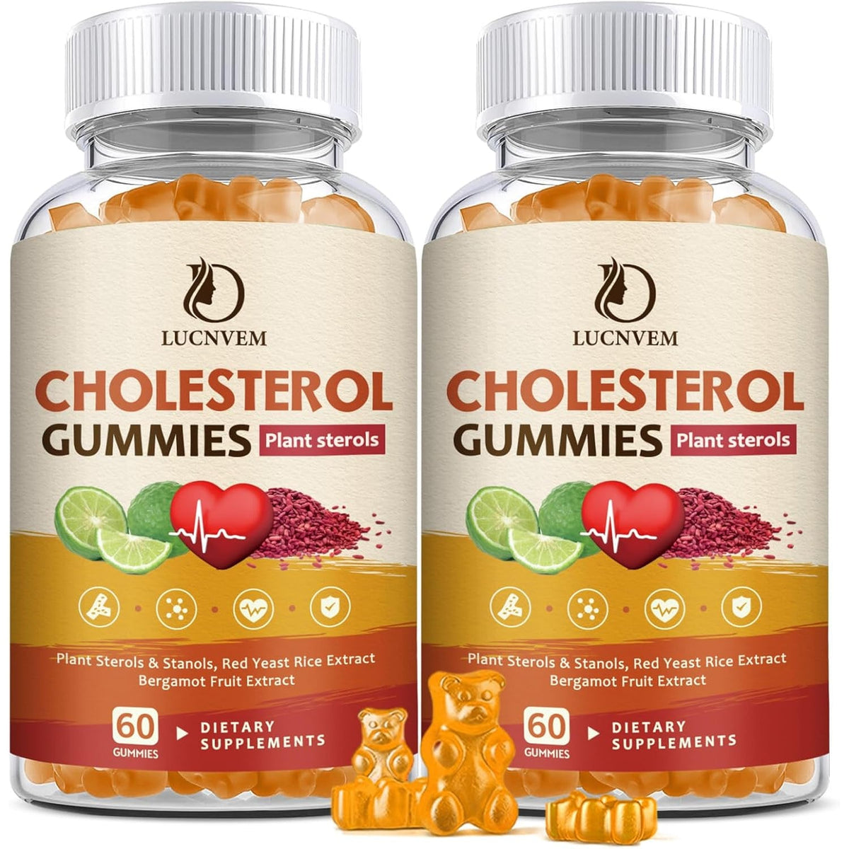 (2 Pack) Cholesterol Supplements Gummies for Cholesterol Healthy, Plant Sterols & Stanols, Red Yeast Rice, Citrus Bergamot Complex for Cholesterol, Maintain Healthy Cholesterol Levels - 60 Day Supply
