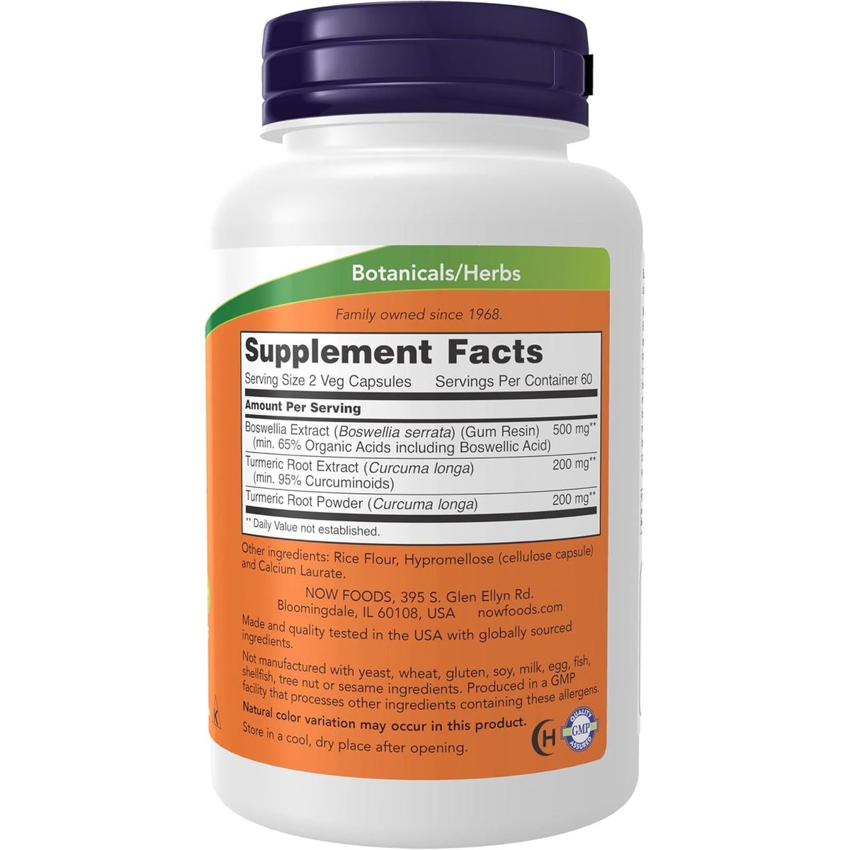 NOW Foods Supplements, Boswellia Extract 250 Mg, plus Turmeric Root Extract, 120 Veg Capsules