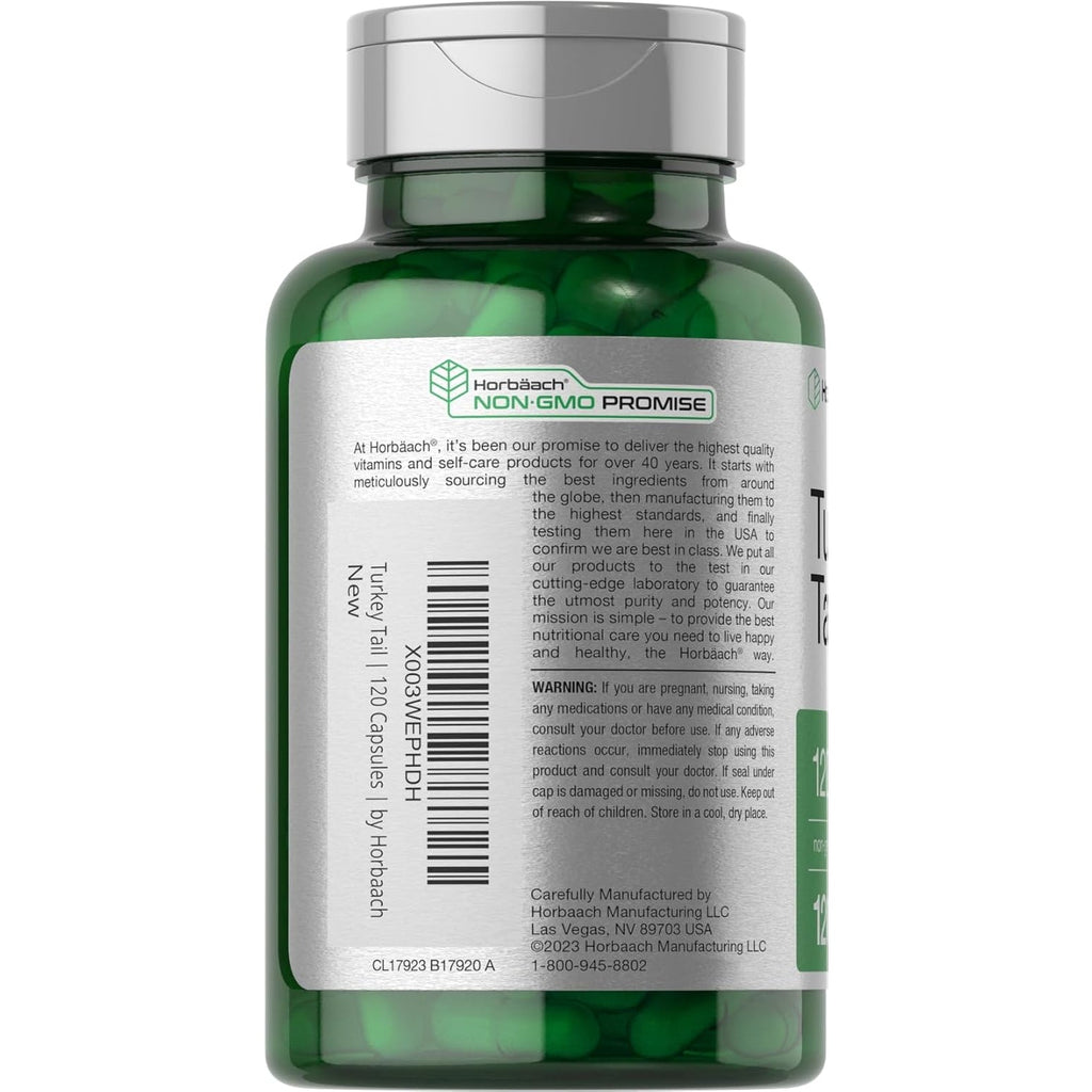 Horbäach Turkey Tail Mushroom Capsules | 120 Count | Non-Gmo and Gluten Free Extract
