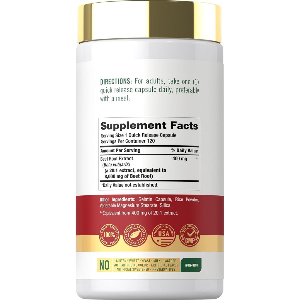 Carlyle Beet Root Capsules | 120 Count | Quick Release Capsules | Non-Gmo and Gluten Free Supplement