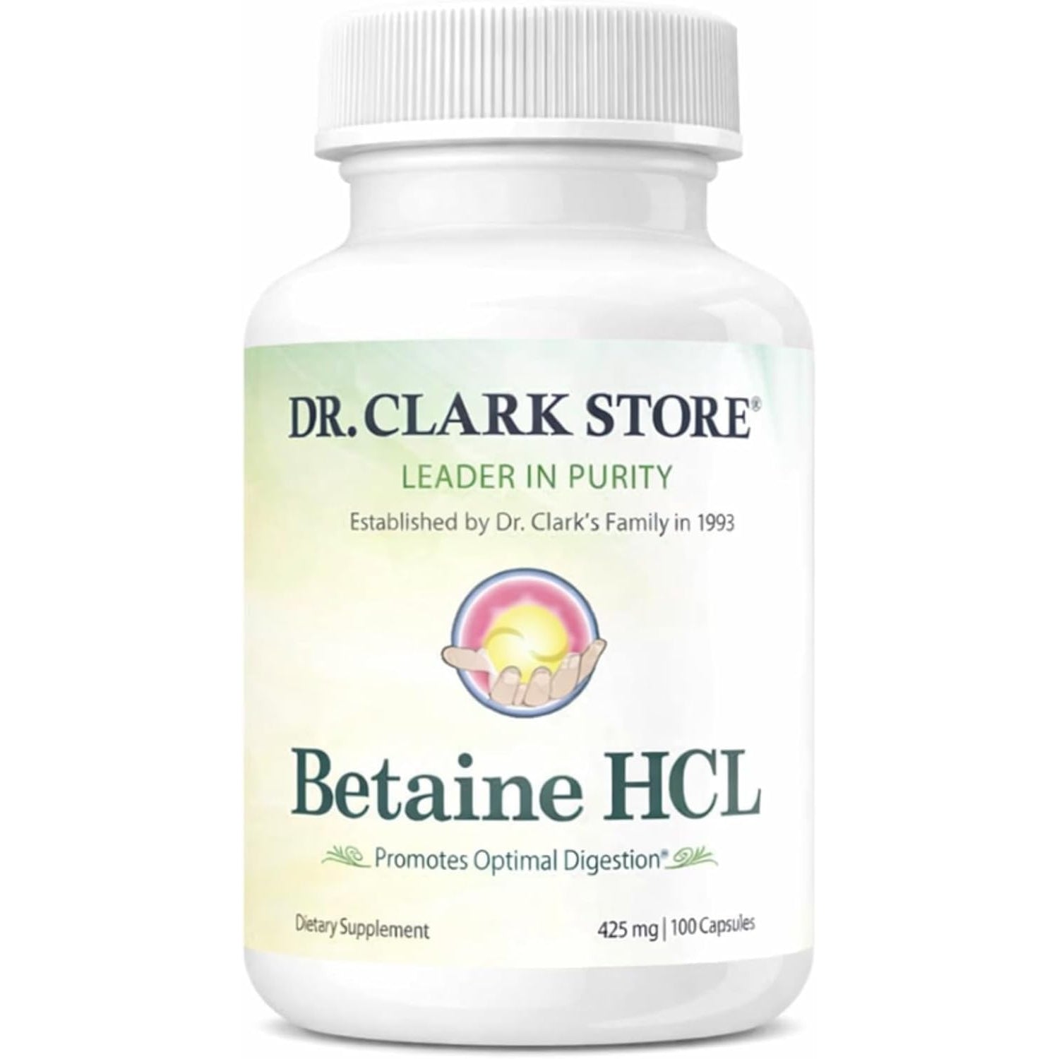 Dr. Clark Betaine HCL Digestive Enzymes - Acid Reflux Medicine, Hydrochloric Acid Protein Supplement, Optimal Digestion Formula, 100 Gelatin Capsules, 425 Mg