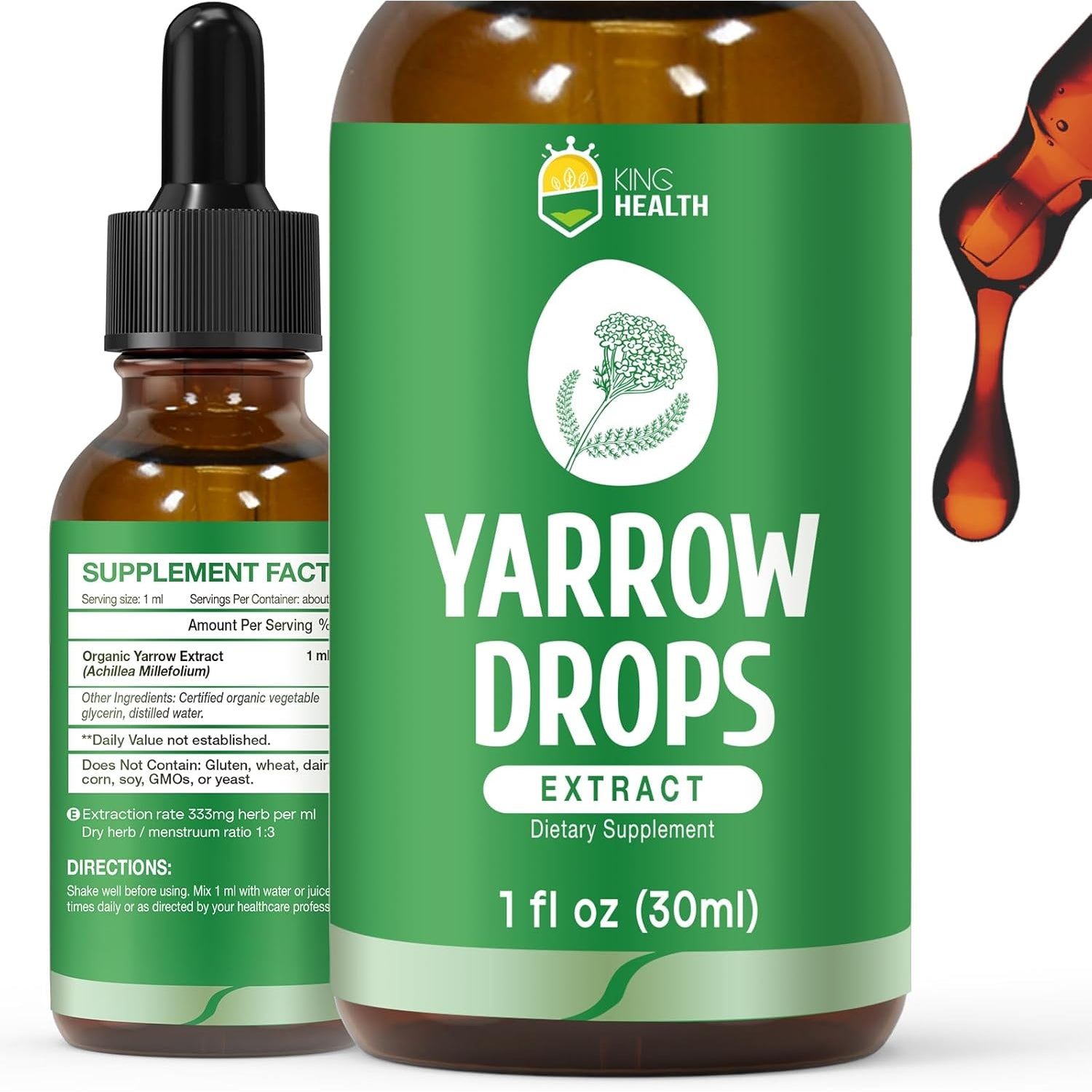 Yarrow Herb Tincture, Organic Yarrow Extract Liquid, GMP Certified, 98% Absorption, Non-Gmo, Vegan, Gluten Free, Alcohol Free- 1 Fl Oz