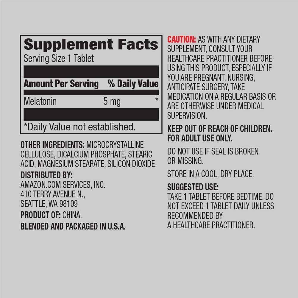 Amazon Elements - Melatonin 5Mg Capsules, Helps with Occasional Sleeplessness, Vegan, Unflavored, 195 Count (Pack of 1), 6 Month Supply (Packaging May Vary)
