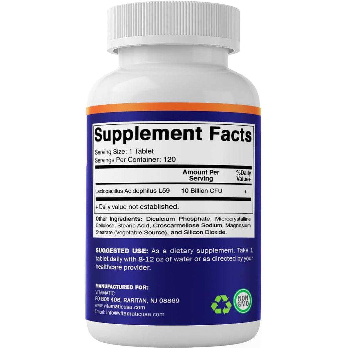 Vitamatic Acidophilus Probiotic - 10 Billion CFU - 5X Potency - Daily Probiotic Supplement, Supports Digestive Health - 120 Tablets