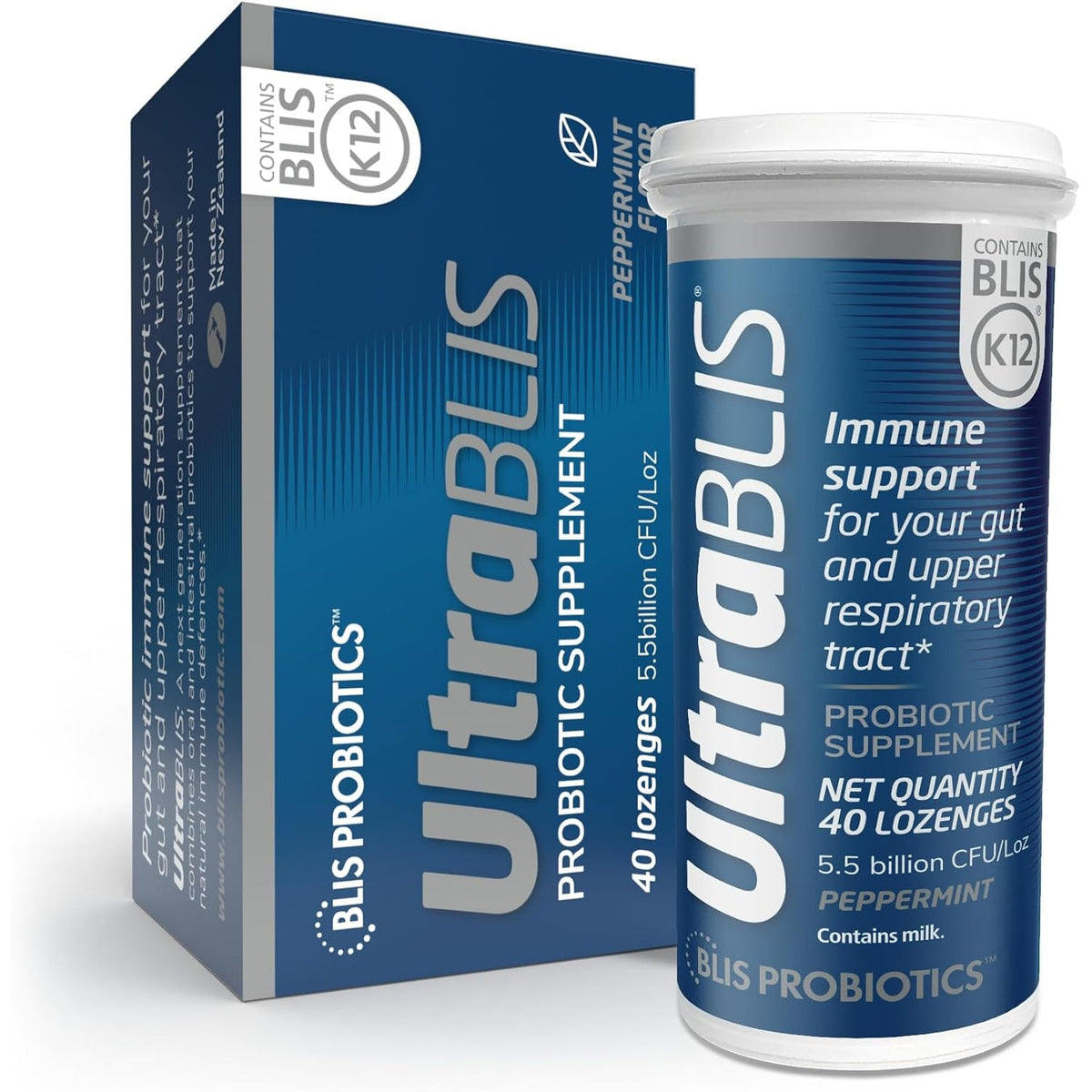 BLIS Ultrablis Probiotic Lozenges - Immune, Gut & Oral Health, K12, Peppermint - 40 Count