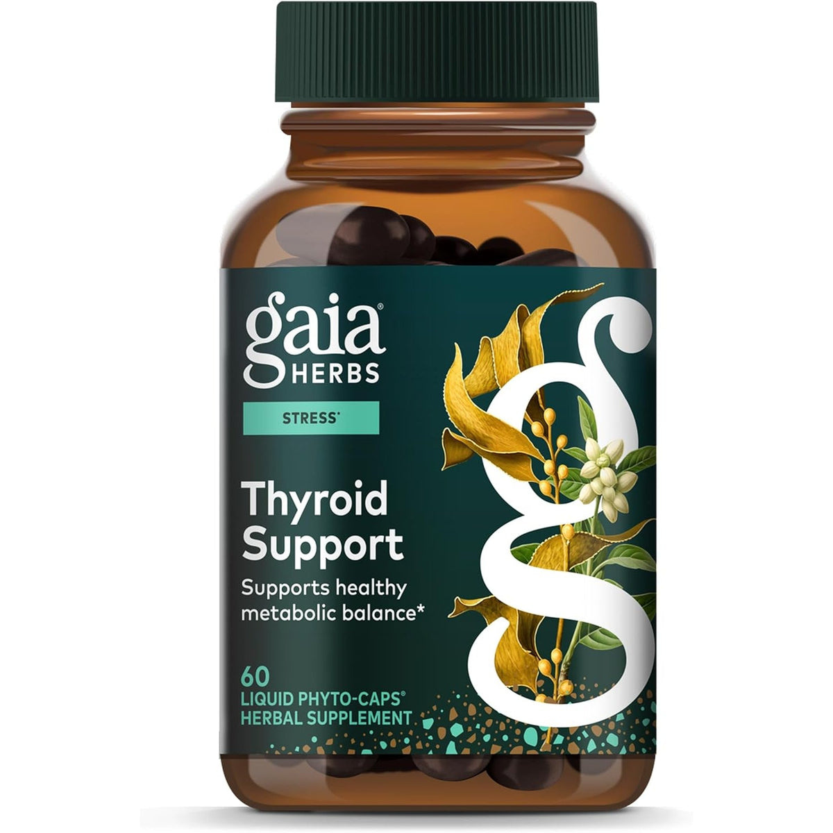 Gaia Herbs Thyroid Support - Made with Ashwagandha, Kelp, Brown Seaweed & Schisandra to Support Healthy Metabolic Balance & Overall Well-Being* - 60 Vegan Liquid Phyto-Caps (30 Servings)