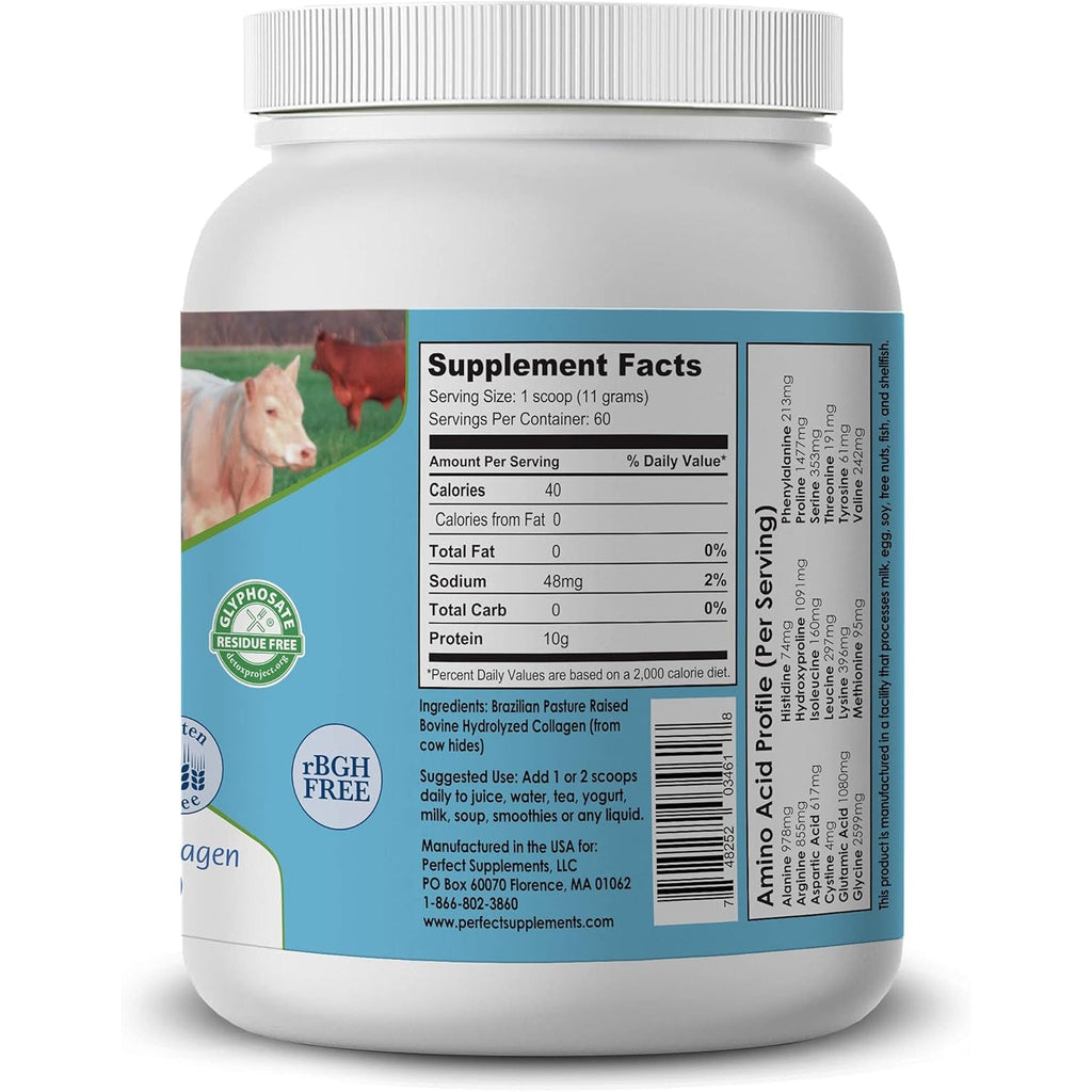 Perfect Supplements – Unflavored Hydrolyzed Collagen Powder for Men and Women - Collagen Peptides - Mix in Hot Cold Liquids, Grass Fed, Easy Absorption, 660 Grams