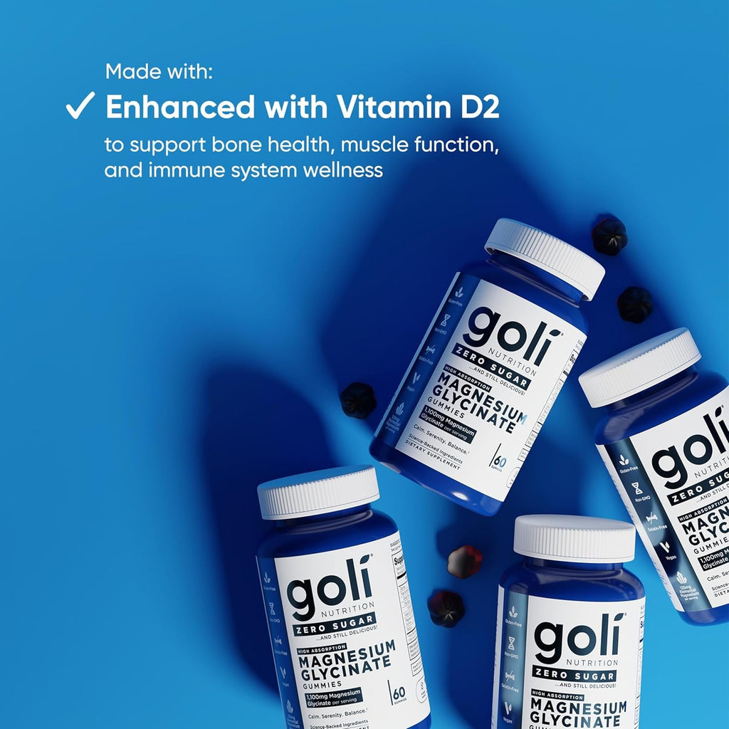 Goli Zero Sugar Magnesium Gummies - 125Mg Magnesium Citrate with Vitamin D - No Artificial Sweeteners, No Sugar Alcohols - Vegan, Keto-Friendly, Gluten-Free