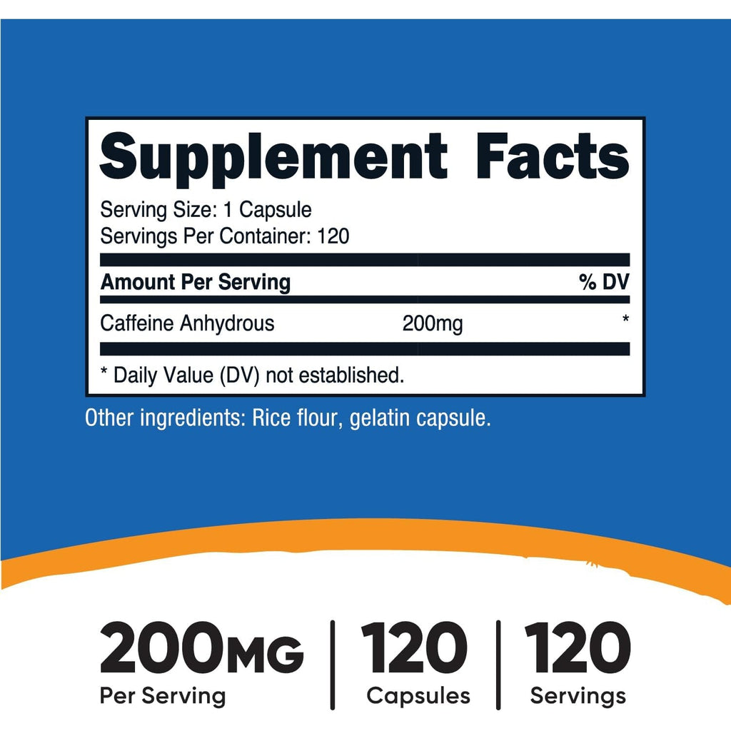 Nutricost Caffeine Pills 200Mg, 120 Capsules - Gluten Free, Non-Gmo