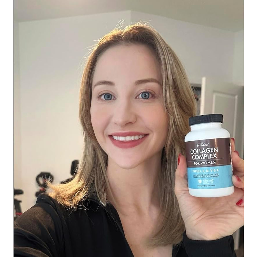Bioschwartz Hydrolyzed Collagen Peptide Capsules - Multi Collagen Supplements for Women Types I, II, III, V, X with Vitamin C, Biotin, Keratin and Hyaluronic Acid for Skin, Hair & Nails - 135Ct