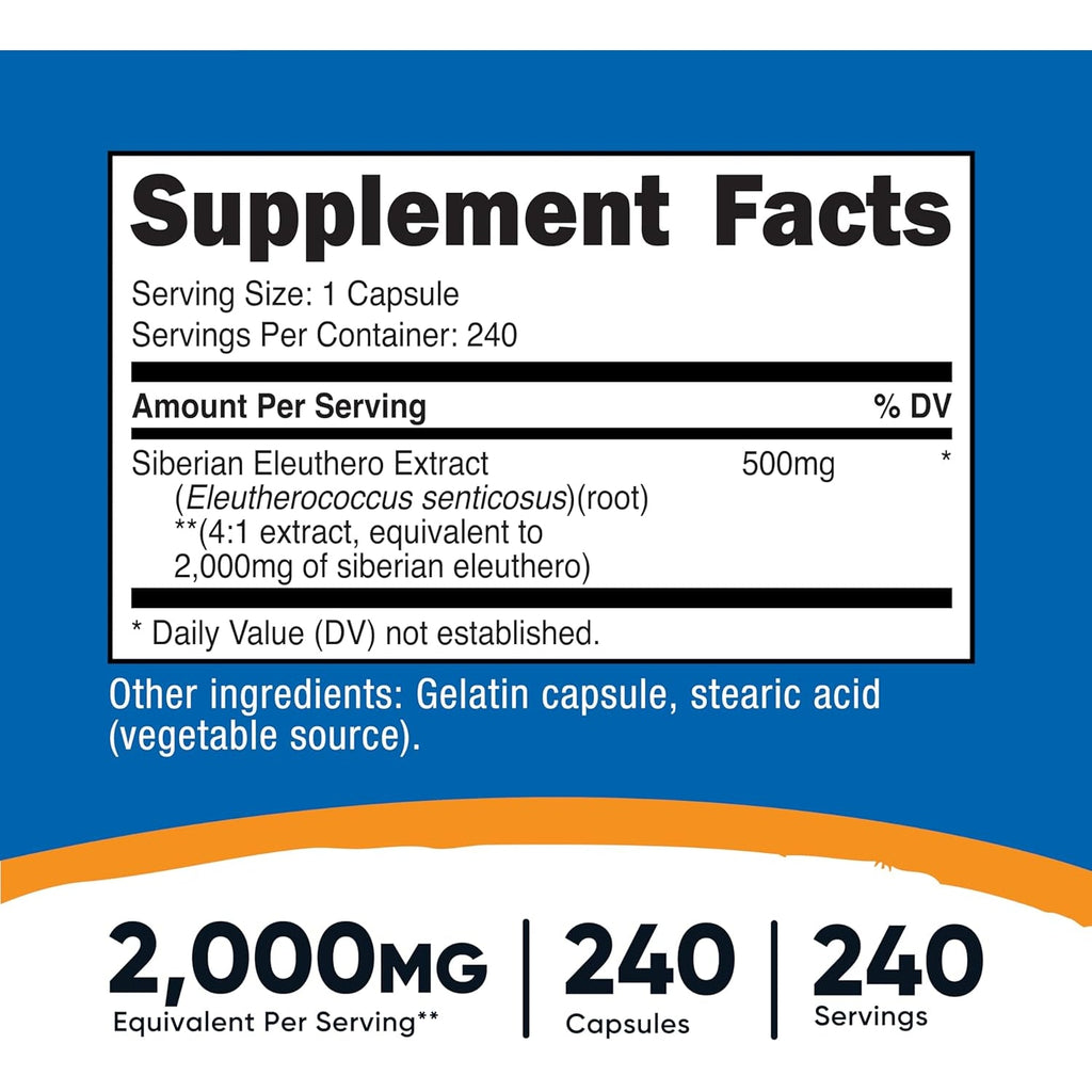 Nutricost Siberian Eleuthero 500Mg, 240 Capsules - Eleutherococcus Senticosus - Gluten Free & Non-Gmo