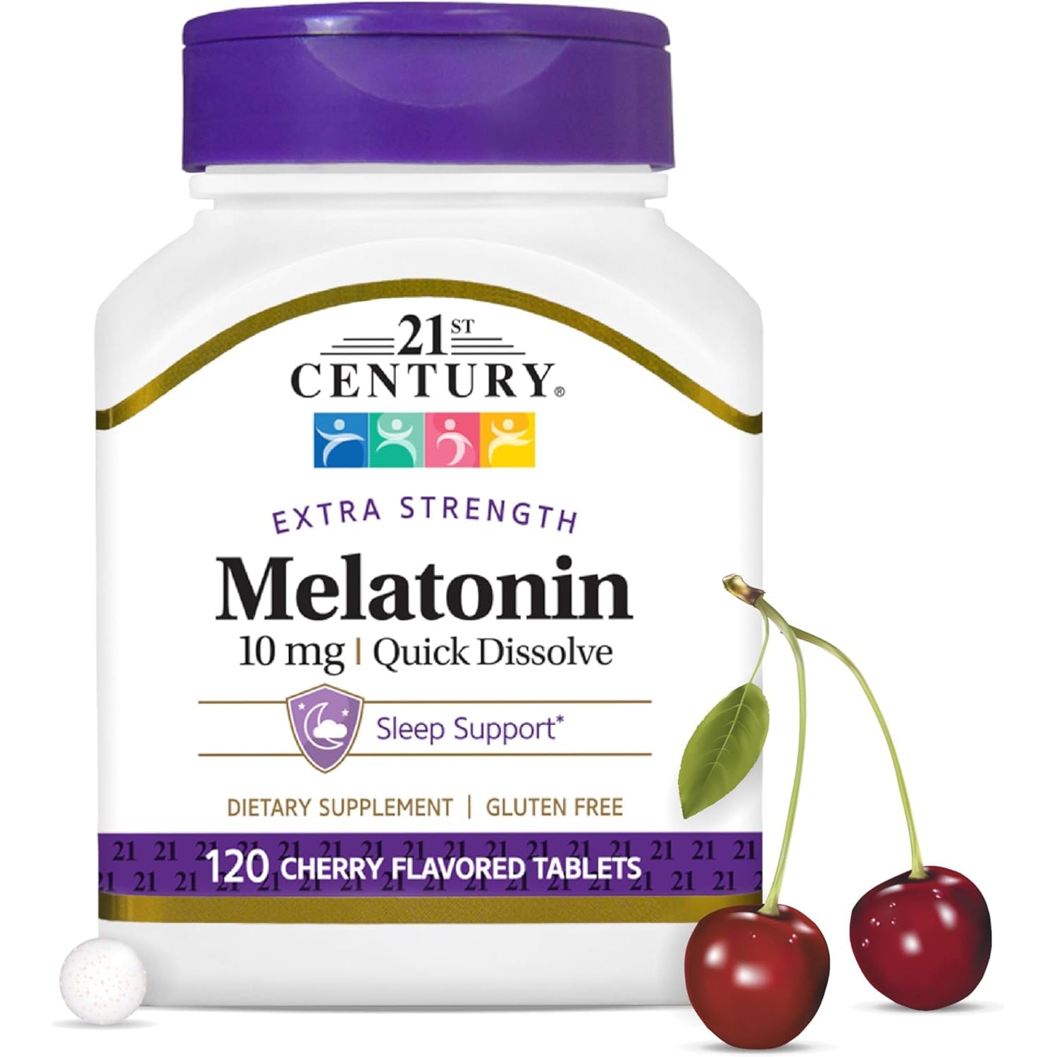 21St Century Melatonin 10Mg Extra Strength, 120 Count, Quick Dissolving Sleep Aid for Adults, Promotes Relaxation and Restful Sleep, Non-Habit Forming, Gluten-Free, Cherry Flavor