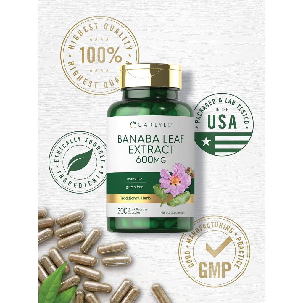 Carlyle Banaba Leaf Extract Capsules | 200 Count | Non-Gmo, Gluten Free
