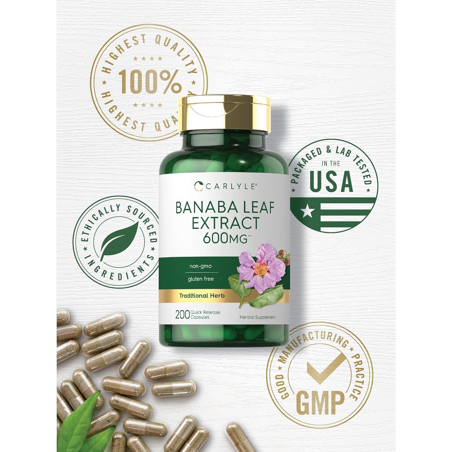 Carlyle Banaba Leaf Extract Capsules | 200 Count | Non-Gmo, Gluten Free