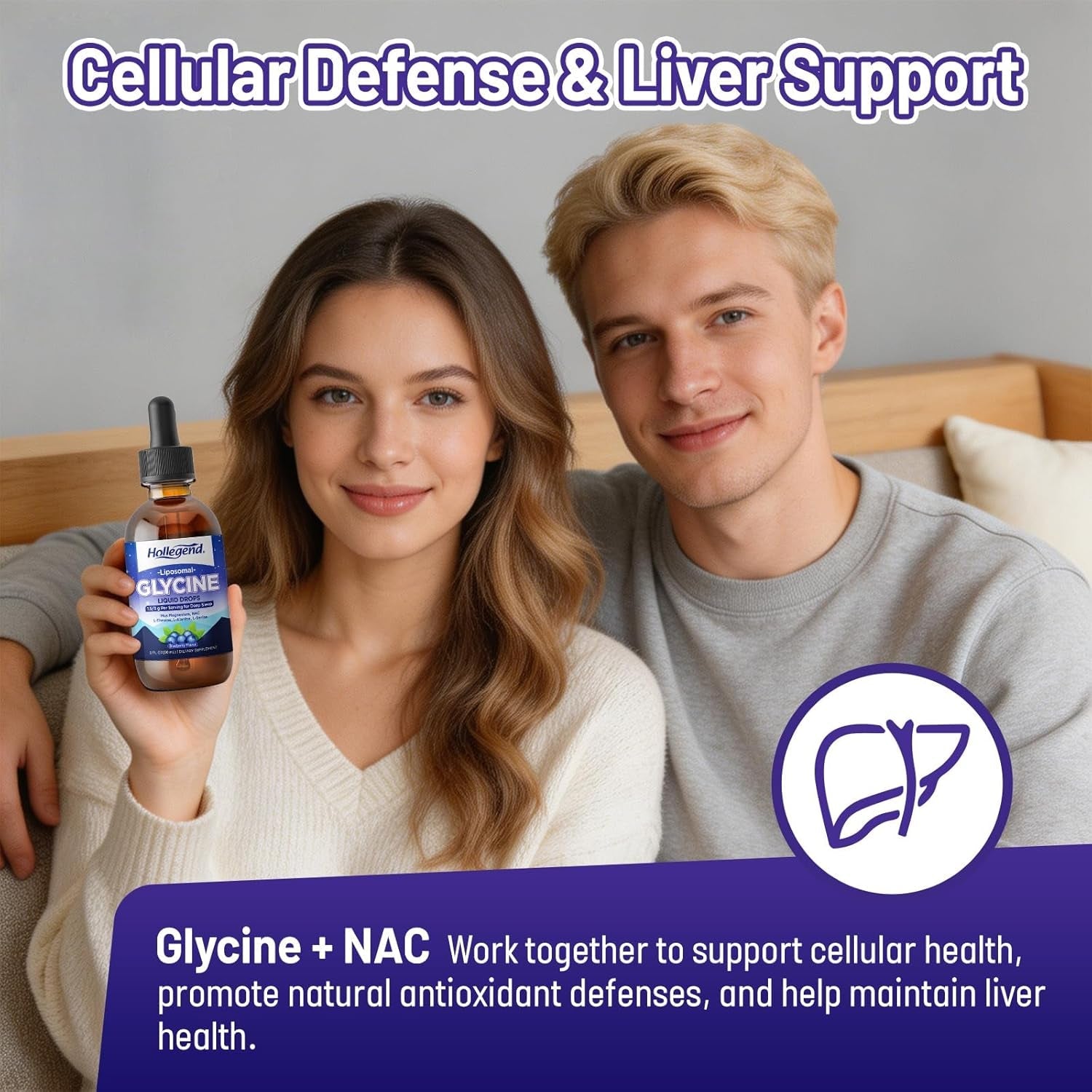 Liposomal Glycine Supplements for Sleep, 1.5/3G Glycine Liquid Drops with Magnesium, L-Theanine & L-Serine | plus NAC & L-Alanine for Liver & Cellular Health, Vegan, Blueberry, 2 Fl Oz