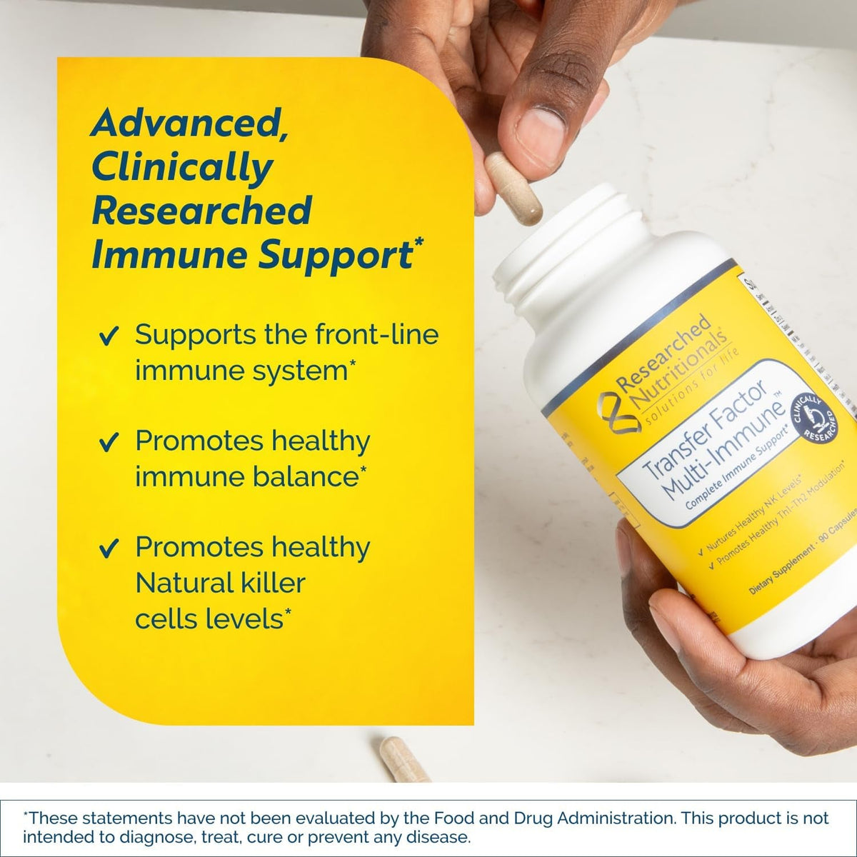 Transfer Factor Multi-Immune Support Supplement - Clinically Researched Immune Support Formula with Colostrum, Mushrooms, Green Tea, and IP-6 - Promotes Healthy NK Cell & T-Cell Function, 90 Capsules