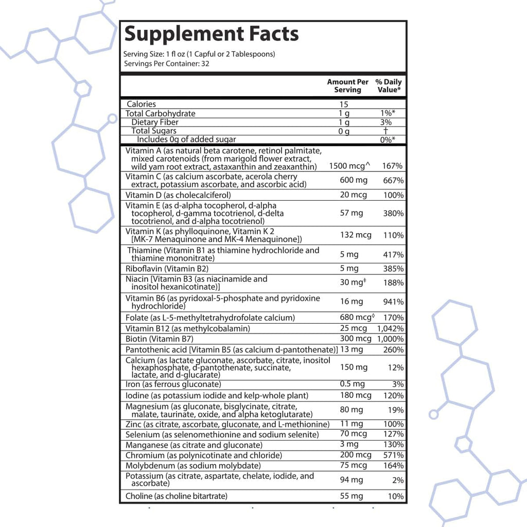 Drucker Labs Organic Sugar-Free All-In-One Performance Liquid Multivitamin for Men & Women | Non-Gmo, Gluten & Dairy Free | with Magnesium, Zinc, Vitamins D, C & E | 32 Oz