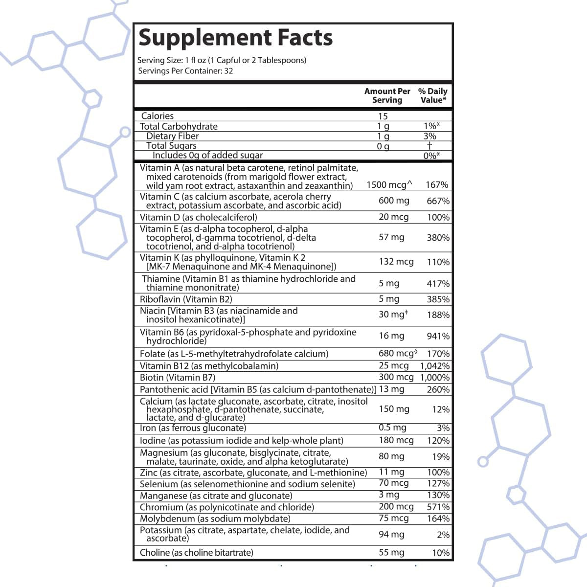 Drucker Labs Organic Sugar-Free All-In-One Performance Liquid Multivitamin for Men & Women | Non-Gmo, Gluten & Dairy Free | with Magnesium, Zinc, Vitamins D, C & E | 32 Oz