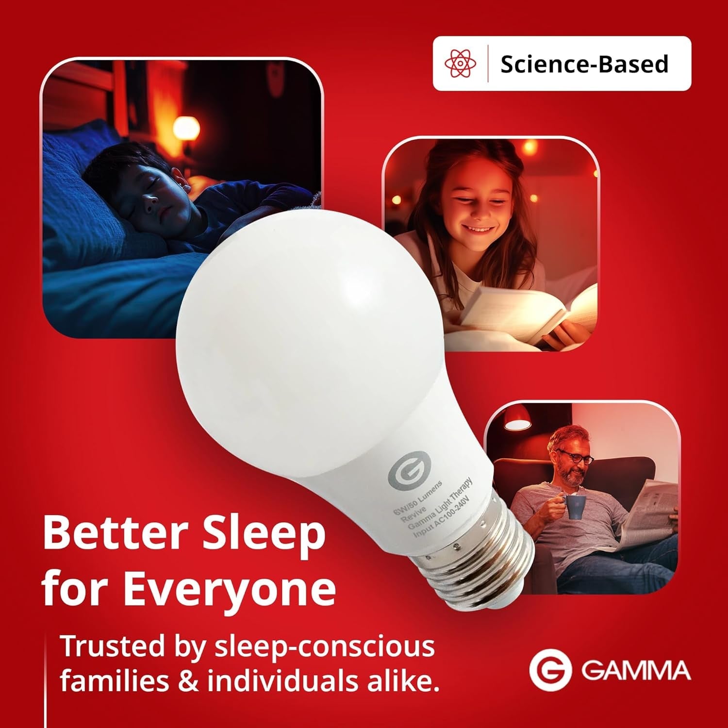 Revive - 670Nm Red Light Bulb by Gamma - Sleep Therapy - Melatonin Promoting Natural Sleep Aid