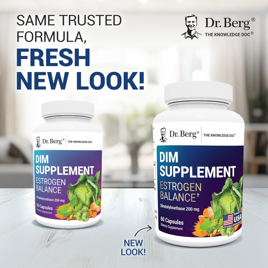 Dr. Berg DIM Supplement Estrogen Balance - Original Estrogen Supplement for Women with Diindolylmethane for Menstrual Symptoms & Menopause Relief & Black Pepper for Enhanced Absorption - 60 Capsules