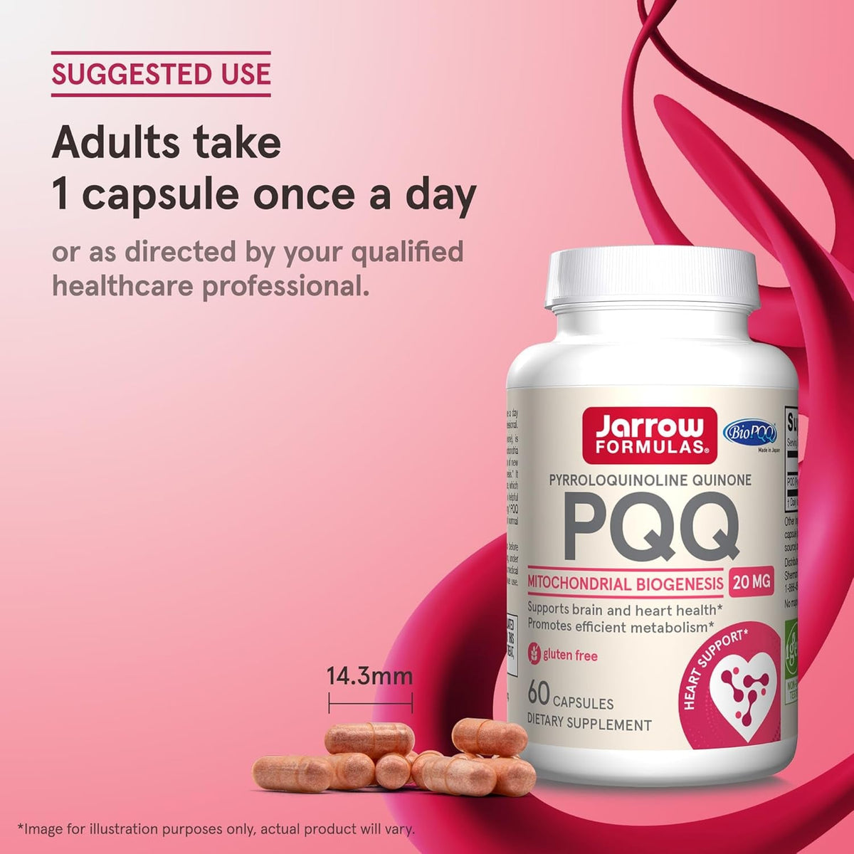 Jarrow Formulas® PQQ 20 Mg, Dietary Supplement, Heart, Brain, and Metabolism Support, 60 Veggie Capsules, 60 Day Supply
