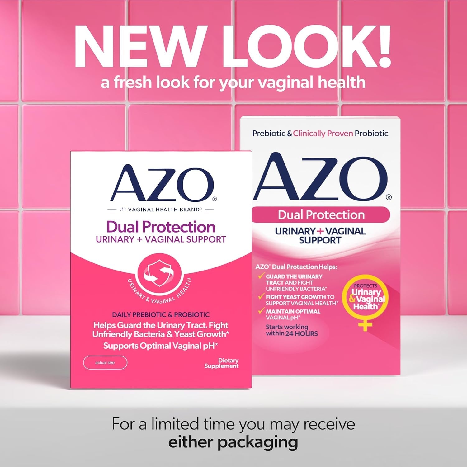 AZO Dual Protection, Urinary + Vaginal Support, Prebiotics and Probiotics for Women*, Starts Working within 24 Hours, Non-Gmo, 30 Count