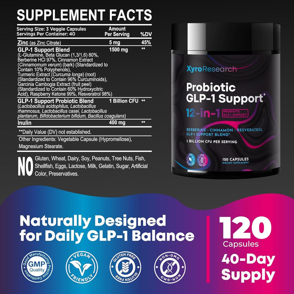 GLP-1 Support Probiotic Weight Loss Supplement - GLP1 Support for Women Men with Berberine - Natural Daily Oral GLP 1 Support Fat Burn Healthy Metabolism Gut Health - Vegan Gluten Free