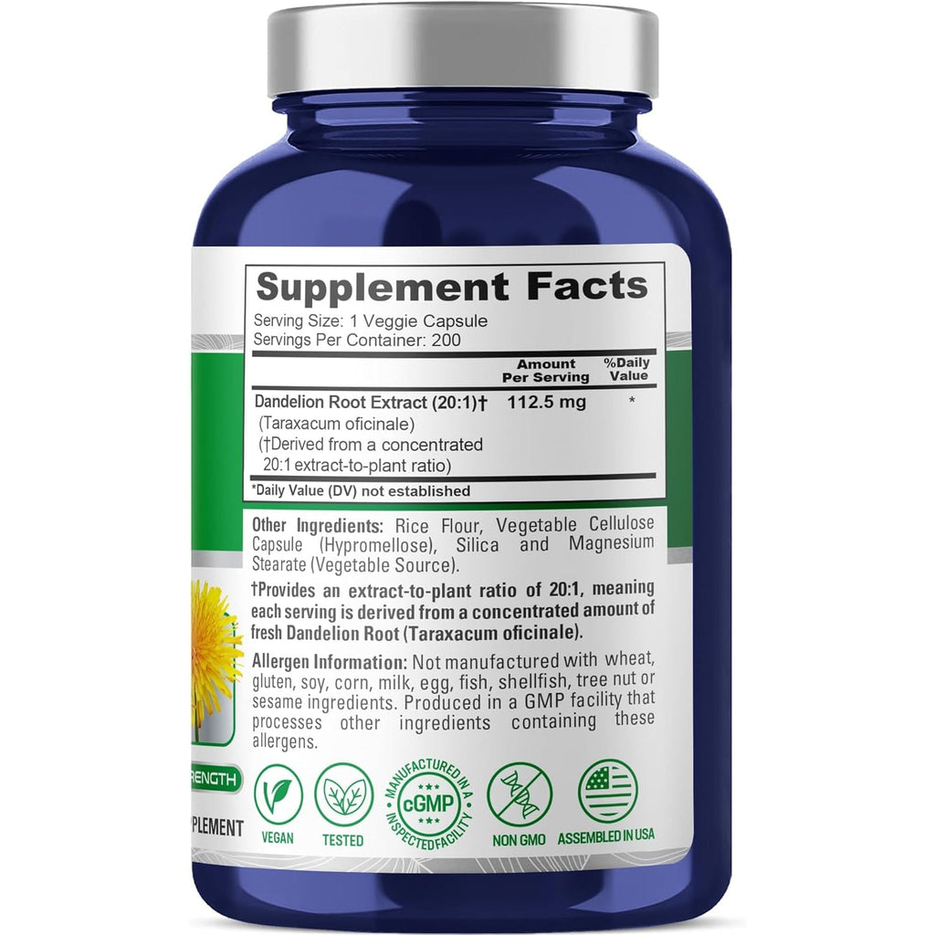 Nusapure Dandelion Root Capsules, 112.5 Mg, 200 Veg Capsules (Non-Gmo, Vegan)