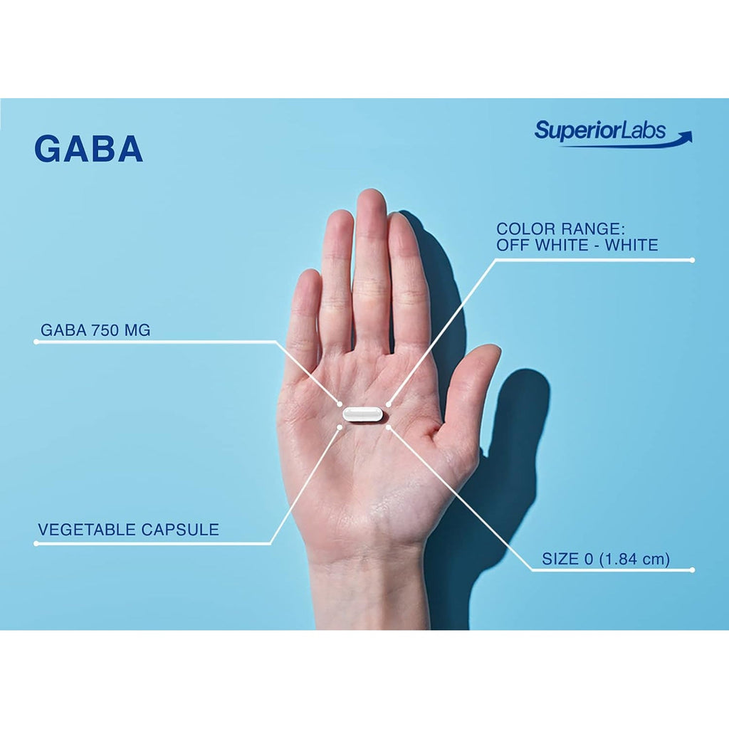 Superior Labs | GABA Supplement 750Mg | Maximum Strength Mood Enhancement | Natural Relief of Simple Nervous Tension, Promotes Mood Balance, Sleep Quality, and Natural Brain Function*