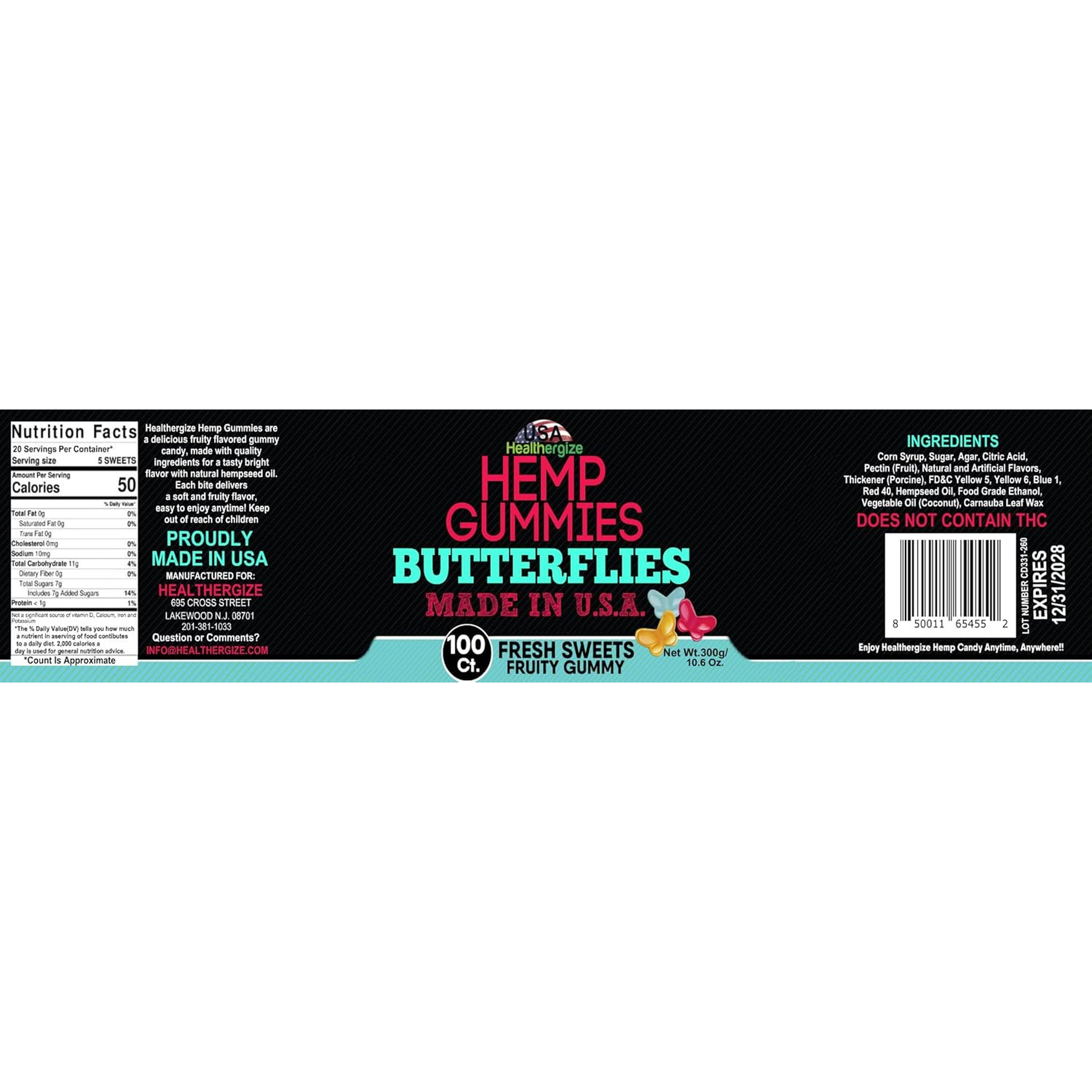 Hemp Gummies for Sleep-Delicious Butterflies Gummy Bears-10 Fresh Fruity Flavors-Natural Candy Edibles for Peace and Relaxation, Nighttime Rest, Calm & Relax-Made in USA-100 Count