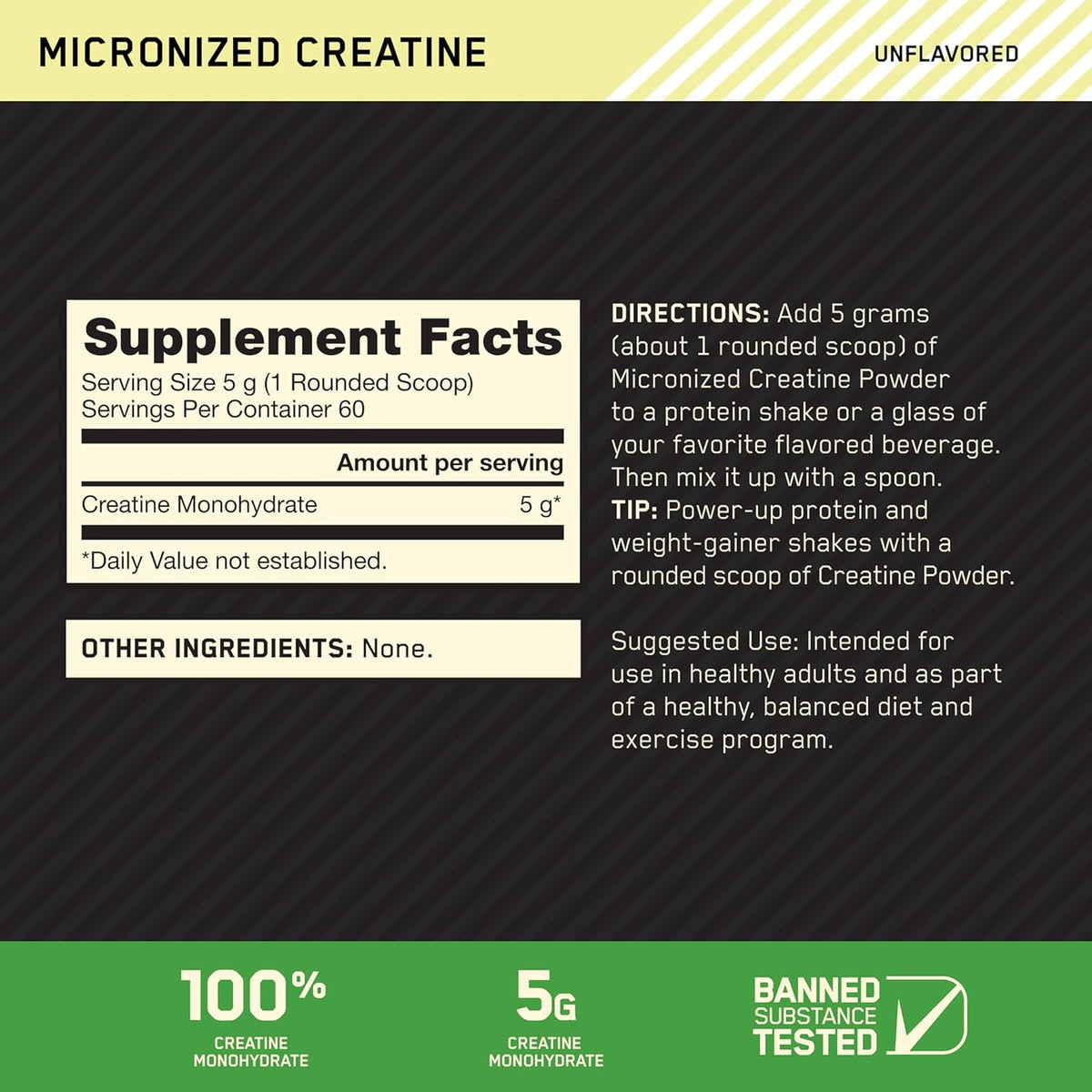 Optimum Nutrition Micronized Creatine Monohydrate Powder, Unflavored, 60 Servings, 300 Grams (Packaging May Vary)