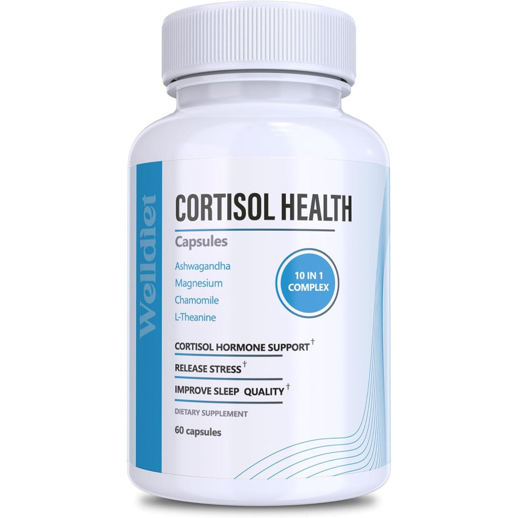 10-In-1 Cortisol Supplements with Magnesium, Ashwagandha, Chamomile, L-Theanine, St. John'S Wort, Rhodiola, 60 Capsules, Cortisol Supplements for Women -& Men, Cortisol Reducer, High Cortisol