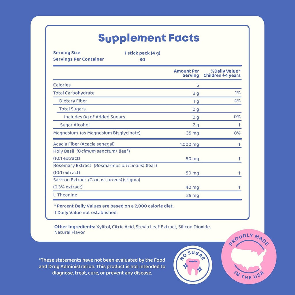 Joyspring Think Dust Kids Magnesium Saffron Supplement, Calming Magnesium for Kids Herbal Supplement Stick Packs with L-Theanine, Rosemary Extract, Sugar Free Lemonade,30 Servings Ages 4+