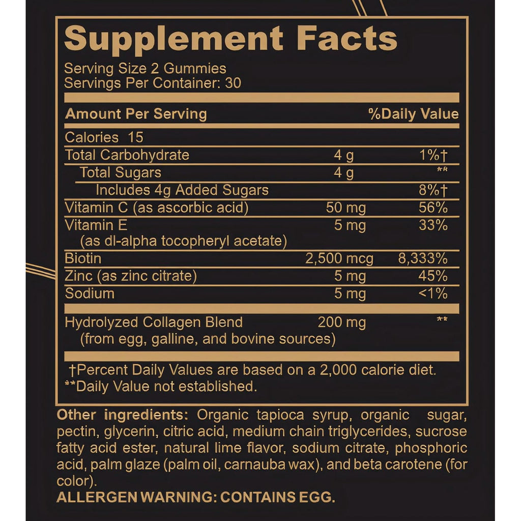 Black Girl Vitamins - Collagen Gummies for Hair, Skin, and Nail Support, with Vitamin C, Vitamin E, and Biotin, Gluten-Free, (Lime), 60Ct