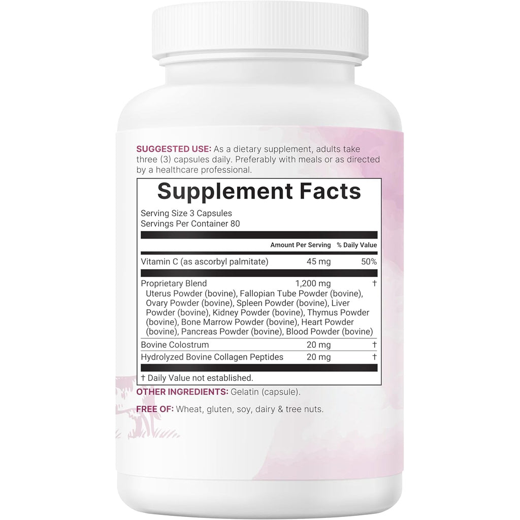 Micro Ingredients Grass‑Fed Beef Organ Supplement for Women – Bovine Beef Liver, Kidney, Heart & Uterus Tissue – 1,200 Mg Organ Blend plus Vitamin C, Colostrum & Collagen – 240 Capsules, No Fillers