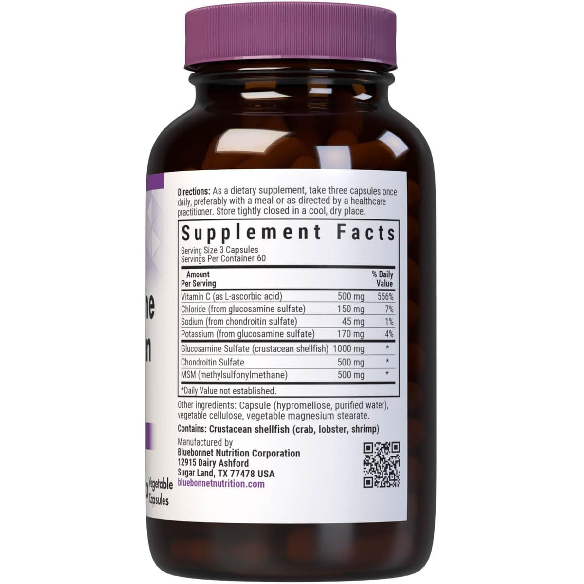 Bluebonnet Nutrition Glucosamine Chondroitin plus MSM, Glucosamine, Chondroitin Sulfate, Vitamin C & Optimsm, Bone & Joint Health, Non GMO, Gluten Free, Soy Free, Milk Free, 180 Vegetable Capsules