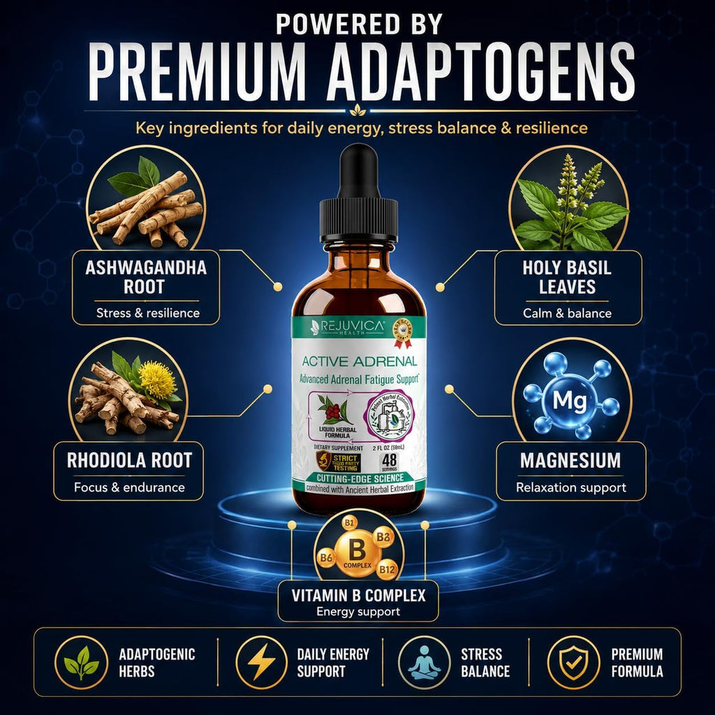 Rejuvica Health Active Adrenal - Advanced Adrenal Support Tincture - Liquid Delivery for Better Absorption - Ashwagandha, B-Vitamins, Magnesium and More