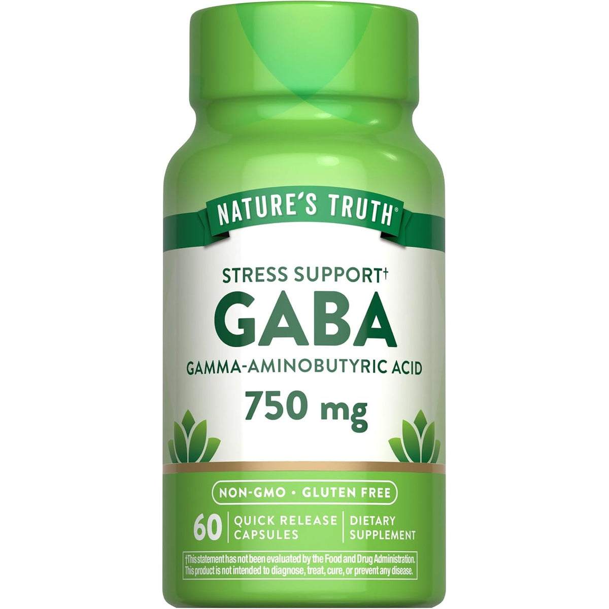 Nature'S Truth GABA 750Mg Capsules | 60 Count | Gamma Aminobutyric Acid Supplement | Non-Gmo & Gluten Free Supplement