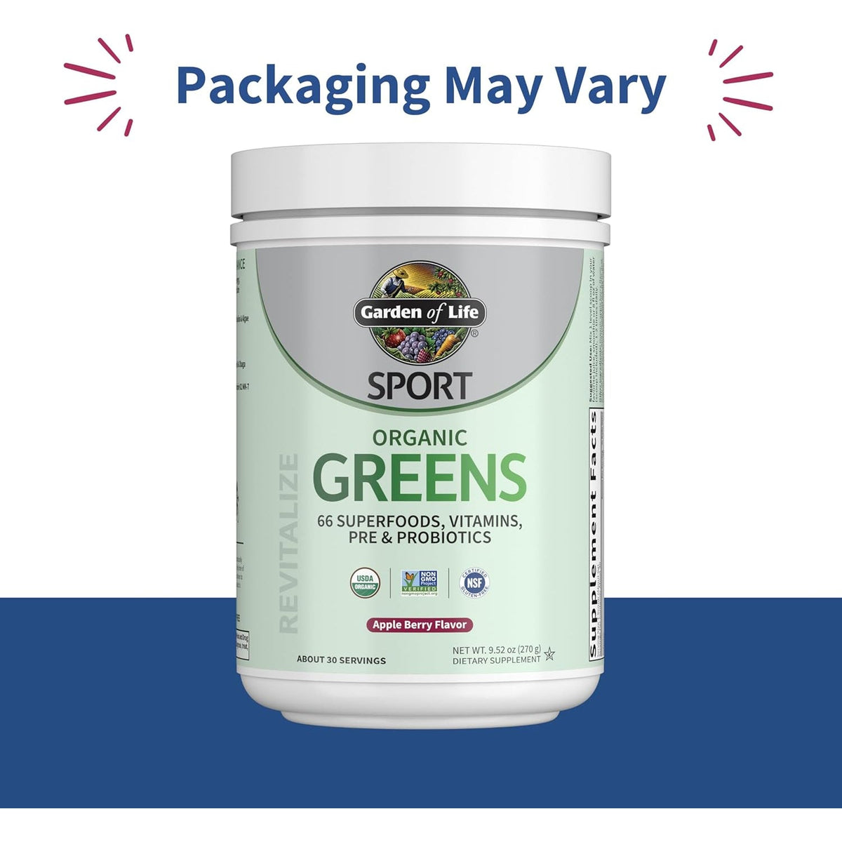 Garden of Life Sport Nutrition Greens and Superfoods Powder for Women and Men - Apple Berry, Organic Blend - Spirulina, Fruit, Vitamins, Pre & Probiotics, Mushrooms, Athletic Supplements, 30 Servings