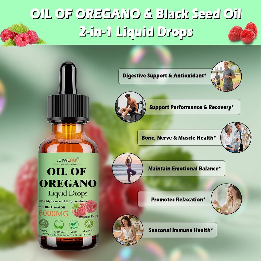 Oil of Oregano with Black Seed Oil Liquid Drops 丨20:1 Super Concen -Trated Extract with High Carvacrol | Organic 2-In-1 Formula for Immune Antioxidant & Respiratory Health, Non-Gmo, Vegan, Gluten-Free