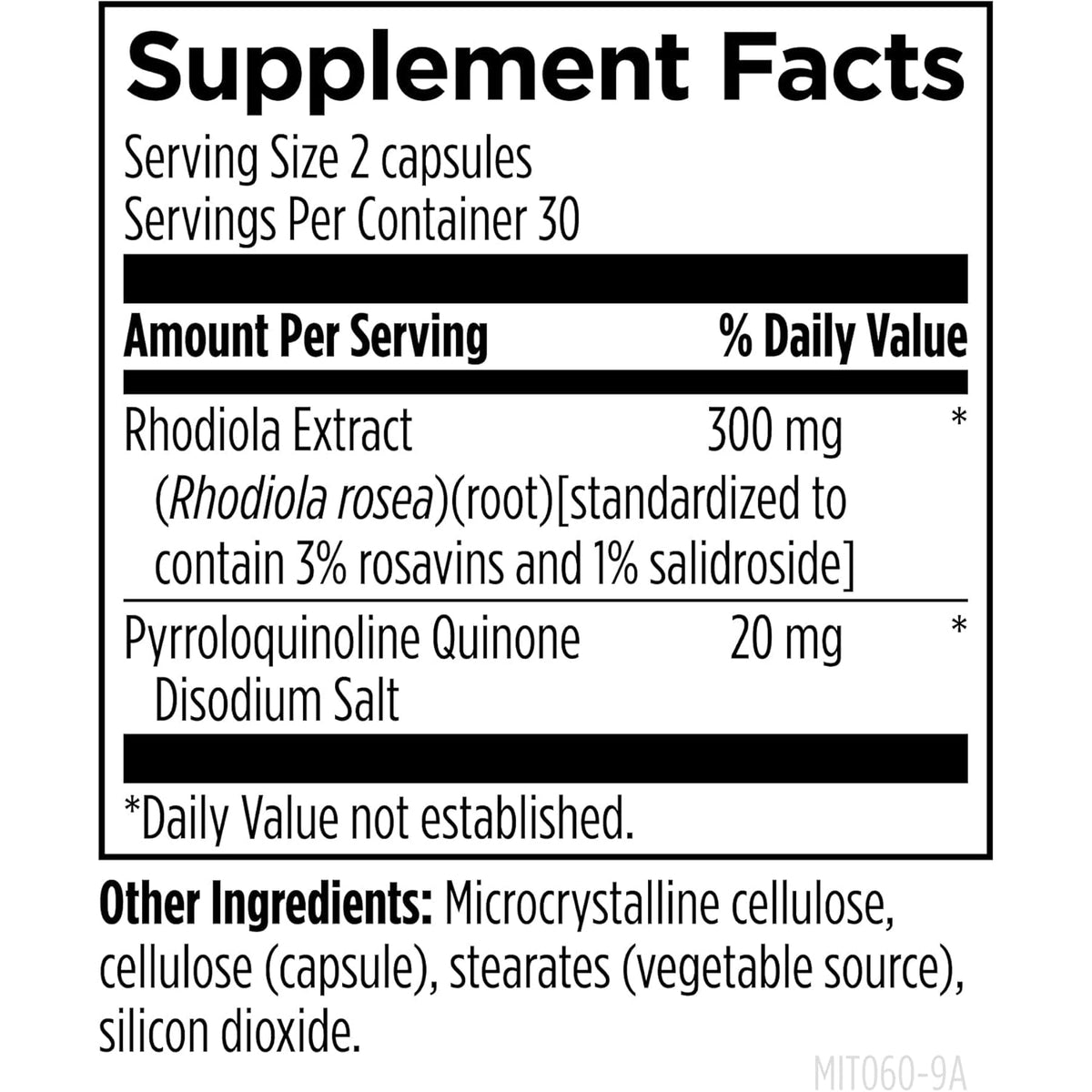 Designs for Health Mitochondria Energy Formula with Bio-Pqq - Mito-Pqq Rhodiola + 20Mg PQQ (Pyrroloquinoline Quinone) Supplement - Supports Mitochondrial Biogenesis + Healthy Aging (60 Capsules)
