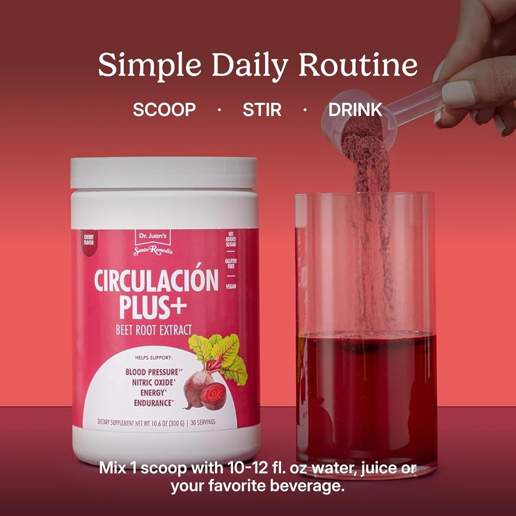 Santo Remedio Circulación plus with Beet Extract – Nitric Oxide & Circulation Support Drink, Energy & Stamina Support, Cherry Flavor – Vegan Superfood Supplement – 30 Servings