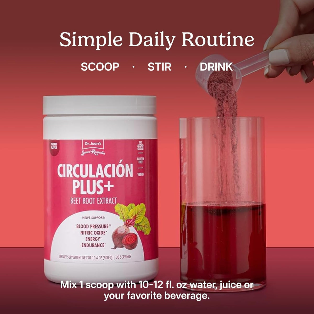 Santo Remedio Circulación plus with Beet Extract – Nitric Oxide & Circulation Support Drink, Energy & Stamina Support, Cherry Flavor – Vegan Superfood Supplement – 30 Servings