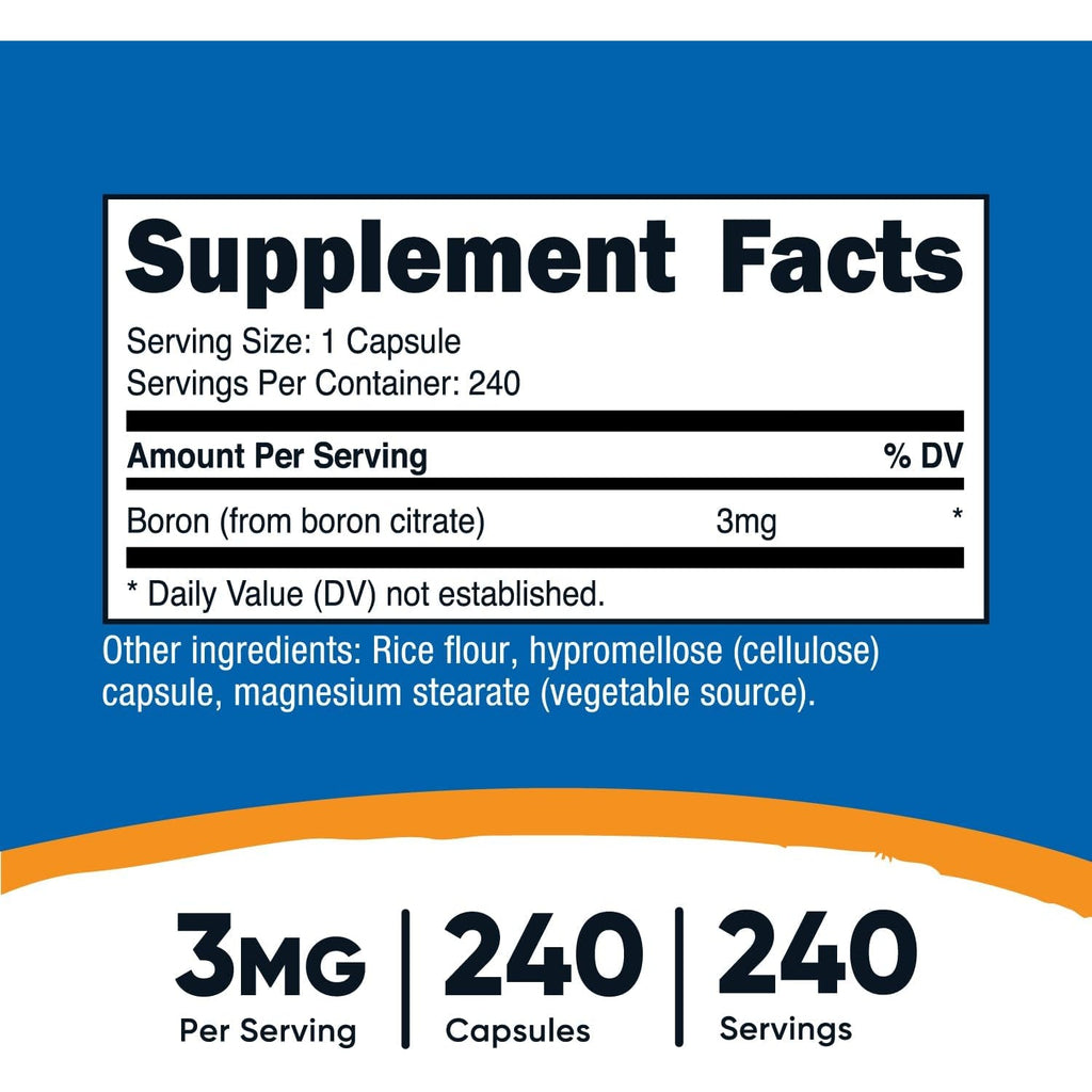 Nutricost Boron 3Mg Supplement, 240 Vegetarian Capsules - Gluten Free and Non-Gmo