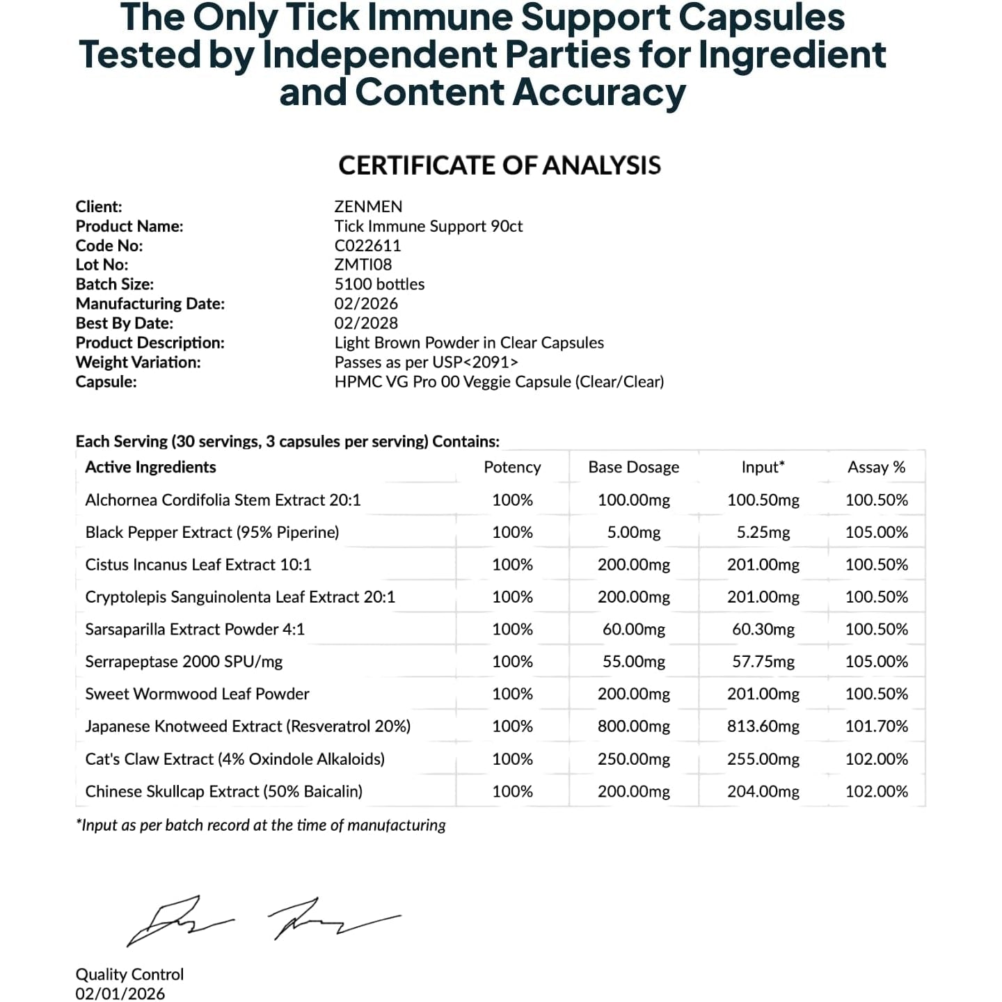 Zenmen Tick Immune Support Supplement - Improved Formula - Japanese Knotweed, Cat'S Claw, Chinese Skullcap, Cryptolepis Sanguinolenta, Sweet Wormwood - 90 Vegan Capsules, Made in the USA