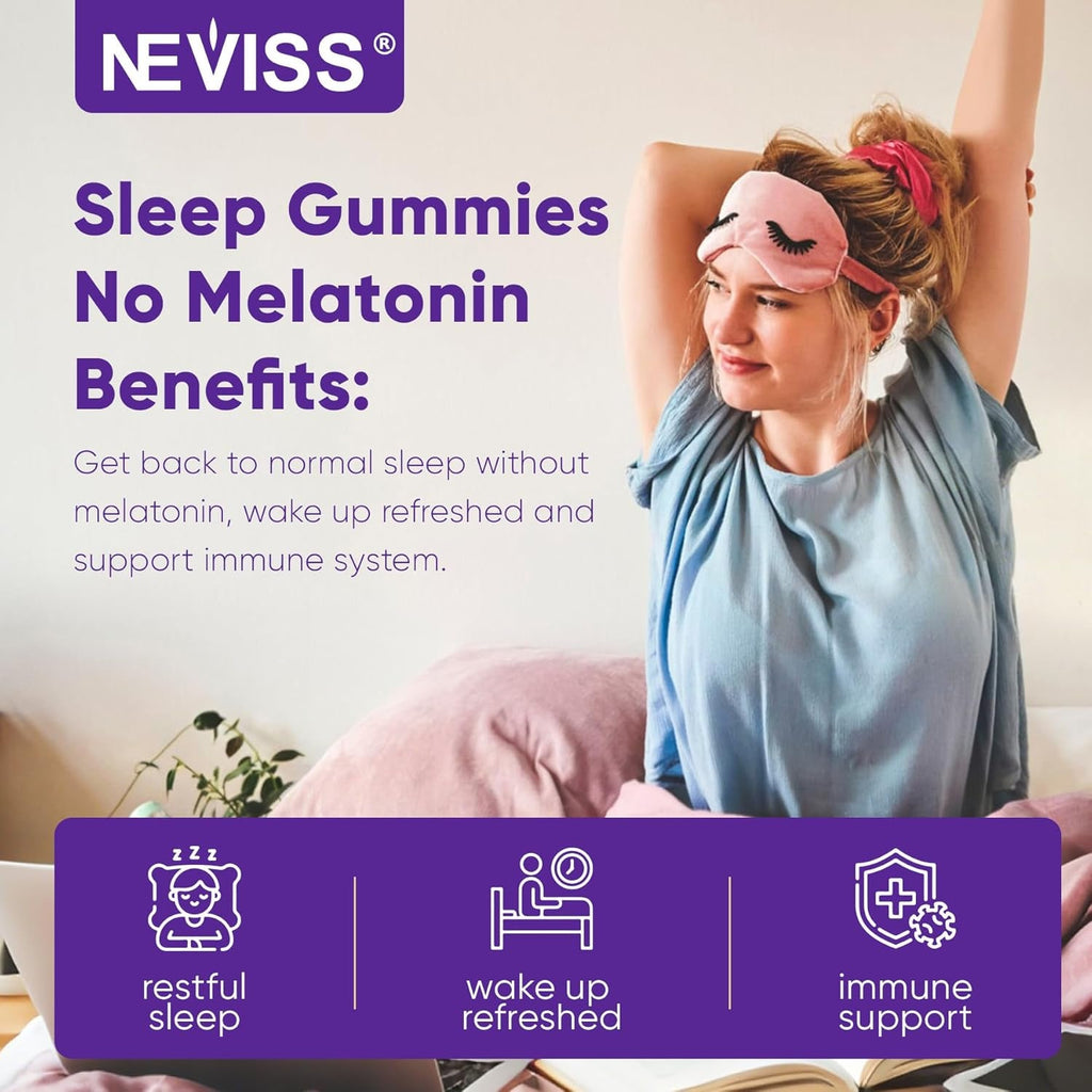 NEVISS Reishi Mushroom Sleep Gummies - Melatonin Free Sleep Gummies for Adult | Reishi, Saffron, Magnesium, GABA & Chamomile - Non-Habit Forming, Help for Deep Relaxation - Vegan, Berry Flavor, 1Pack