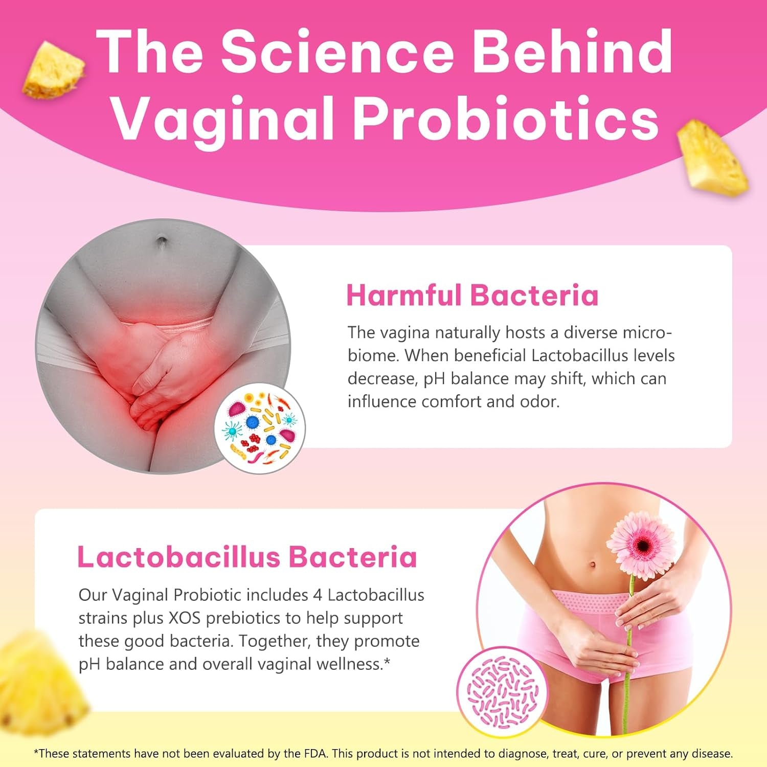 Vaginal Probiotics Gummies for Feminine PH Balance, Vaginal Hydrating, Promoting Vaginal Flora Health, Fresh Odor with Prebiotics & Lactobacillus Probiotic, Hawaiian Pineapple, Plant Based|60 Gummies
