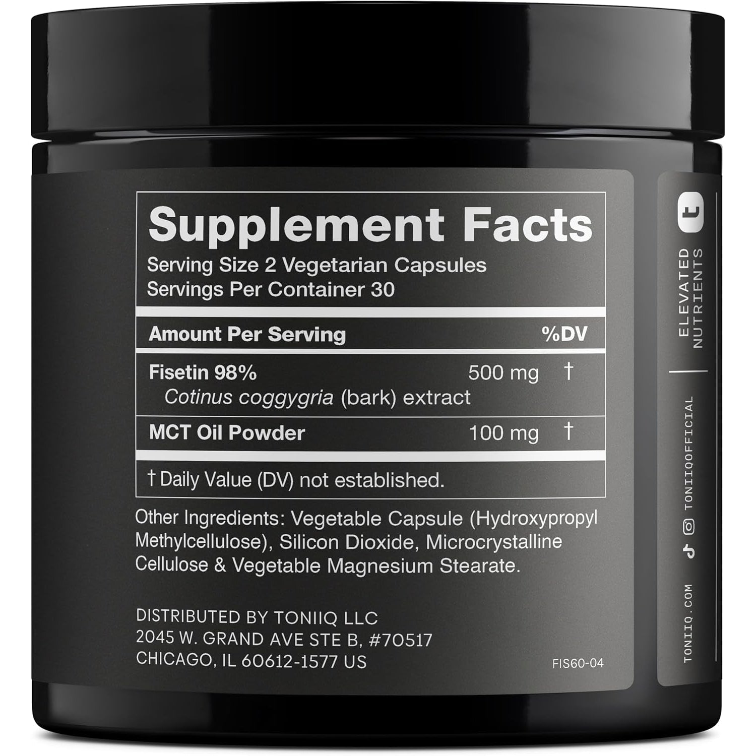 Toniiq Ultra High Purity Fisetin 500Mg - 98%+ Higly Purified & Bioavailable Fisetin Supplement with MCT Oil for Absorption - Third-Party Tested Senolytic Supplements for Aging Support - 60 Capsules