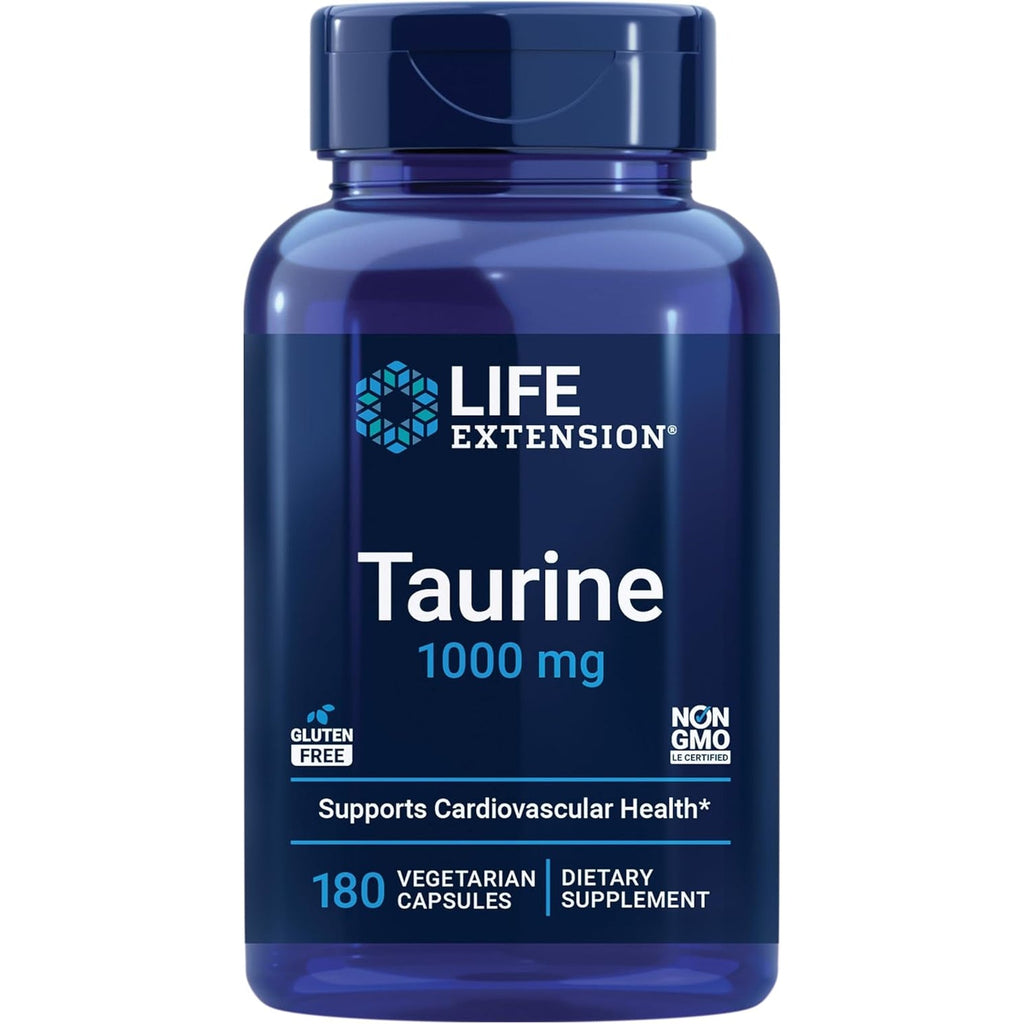 Life Extension Taurine, Pure Taurine Amino Acid Supplement, Heart, Liver and Brain Health, Longevity, Muscle and Exercise, 1000 Mg, Non-Gmo, Gluten-Free, Vegetarian, 180 Vegetarian Capsules