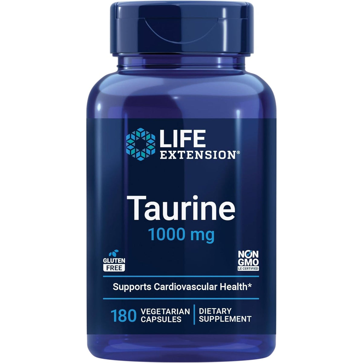 Life Extension Taurine, Pure Taurine Amino Acid Supplement, Heart, Liver and Brain Health, Longevity, Muscle and Exercise, 1000 Mg, Non-Gmo, Gluten-Free, Vegetarian, 180 Vegetarian Capsules